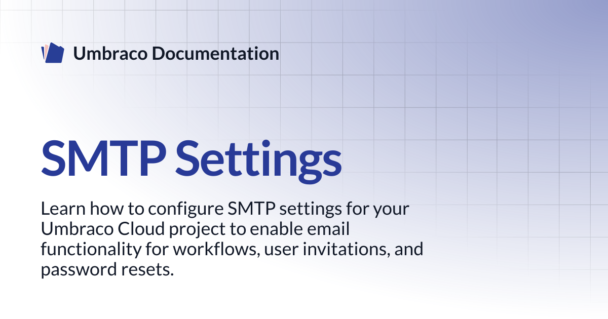 SMTP Settings | Cloud | Umbraco Documentation